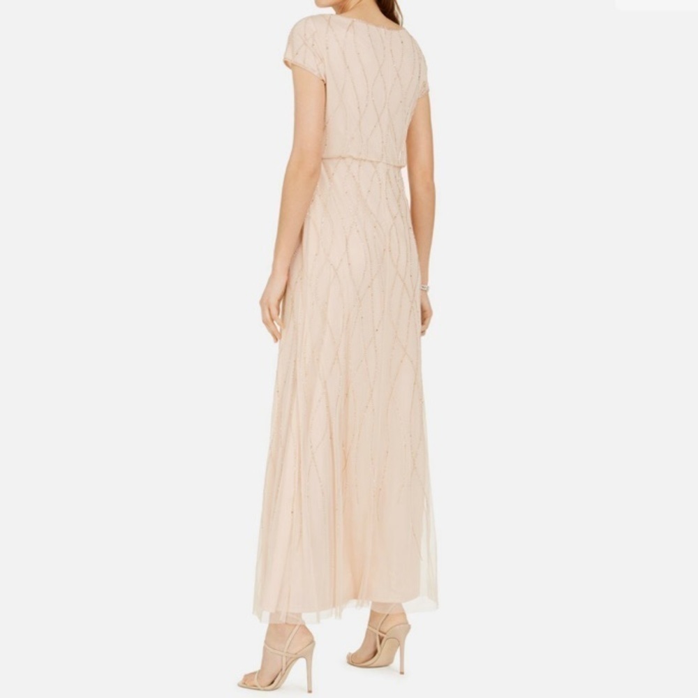 Adrianna Papell Short Sleeve Embellished Blouson beaded Overlay Gown in Biscotti - Picture 2 of 6